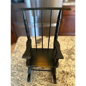 Vintage Miniature Wooden Windsor Rocking Chair Doll Furniture Primitive Decor